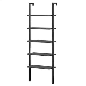 21 Saviq 70.8 in. Black Metal Frame 5 Shelf Wall Mount Ladder Bookcase