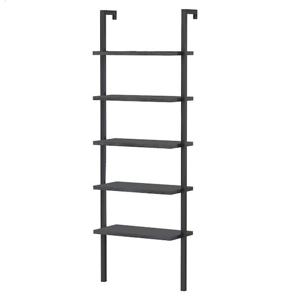 mieres 21 Saviq 70.8 in. Black Metal Frame 5 Shelf Wall Mount Ladder Bookcase