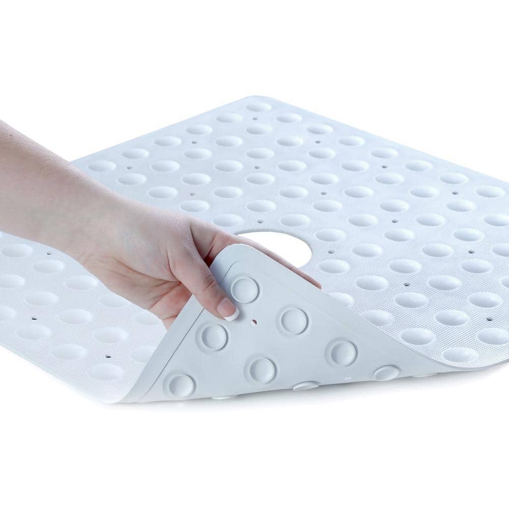 White Square Rubber Safety Shower Mat with Microban Protection