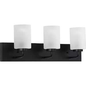 Merry Collection 24 in. 3-Light Matte Black Etched Glass Transitional Bathroom Vanity Light