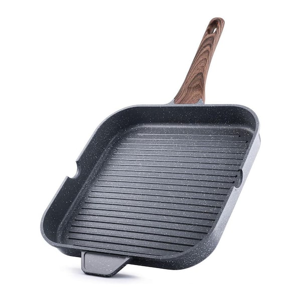Black Nonstick Die Cast Aluminum Grill Pan Easy Clean Pour Spouts Indoor Outdoor Griddle for All Cooktops 1 Piece