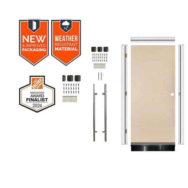  DIY Faux Pivot 36 in. x 79 in. Left-Hand 6-Grid Unfinished Fiberglass Front Door Kit w/ Quick Assemble Jamb