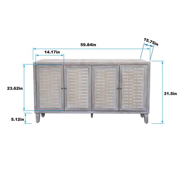 FUNKOL 59.84 in. x 15.75 in. x 31.5 in. MDF Freestanding Ready to Assemble Base Storage Cabinet in Natural Wood with 4Doors
