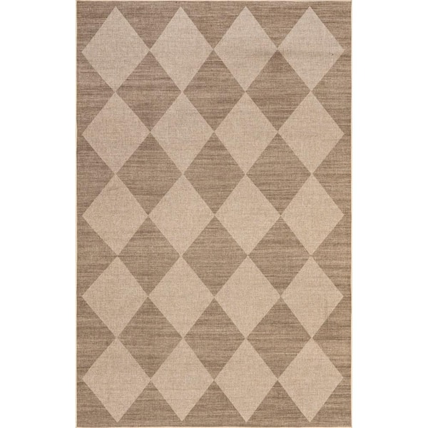 Abi Machine Washable Natural 4 ft. x 6 ft. Geometric Easy-Jute Area Rug