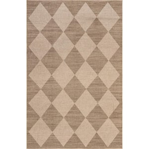 Abi Checkered Easy-Jute Machine Washable Natural 8 ft. x 10 ft. Modern Area Rug