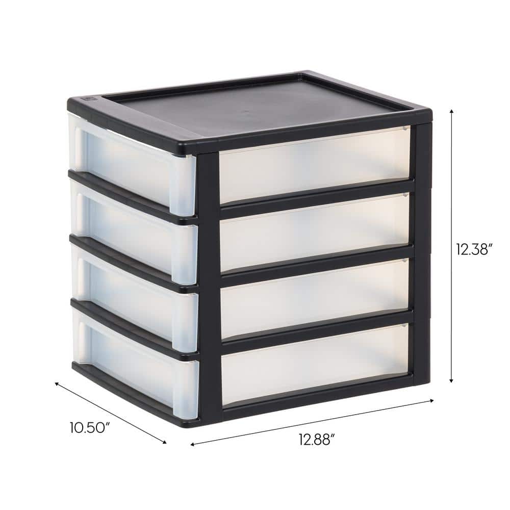 Small Black Plastic 4-Drawer Stackable Organizer, Set of 2