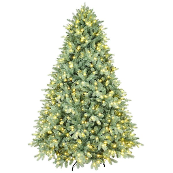 8 ft. Pre-Lit Christmas Tree with 900 Warm White LED Lights, 3308 Tips Hinged Branches for Easy Setup Sturdy Metal Stand