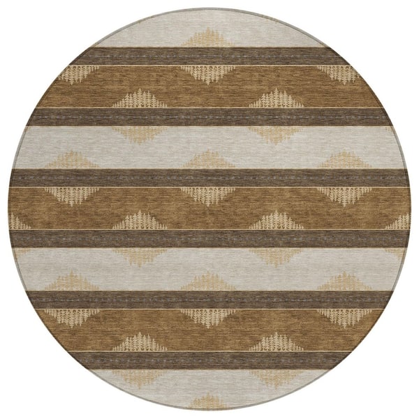 Chantille Machine Washable Indoor/Outdoor Abstract ACN3067 Chocolate 8 ft. x 8 ft. Round Rug