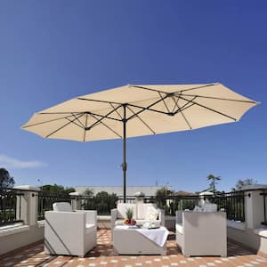 15 ft. x 9 ft. Steel Market Large Double-Sided Rectangular Patio Umbrella in Beige with Crank