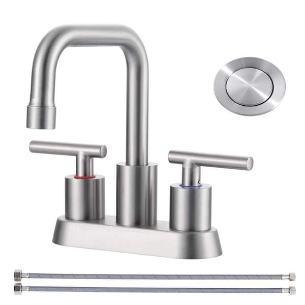 4 in. Centerset 3-Hole Double-Handle Bathroom Sink Faucet with Pop-Up Drain in Brushed Nickel