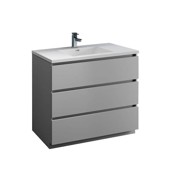 Fresca Lazzaro 40 in. Modern Bathroom Vanity in Gray with Vanity Top in White with White Basin