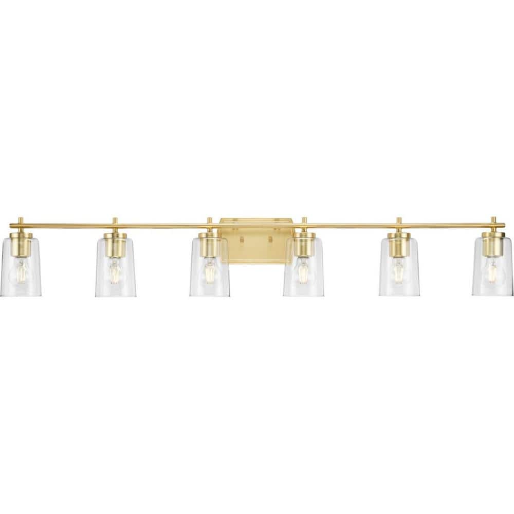 Adley Satin Brass 6-Light Vanity Fixture with Clear Glass Shades