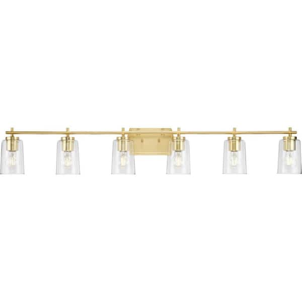 Progress Lighting Adley 4.75 in. 6-Light Satin Brass with Clear Glass Shades New Traditional Bath Vanity Light for Bath