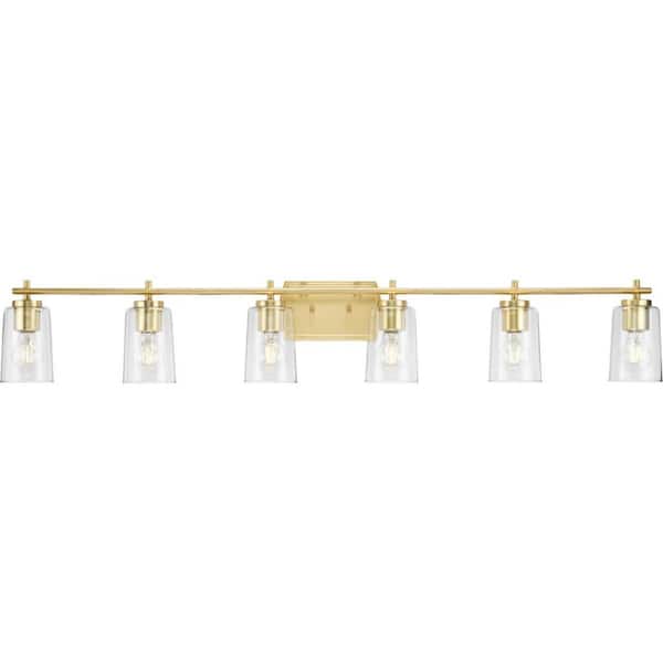 Adley 4.75 in. 6-Light Satin Brass with Clear Glass Shades New Traditional Bath Vanity Light for Bath