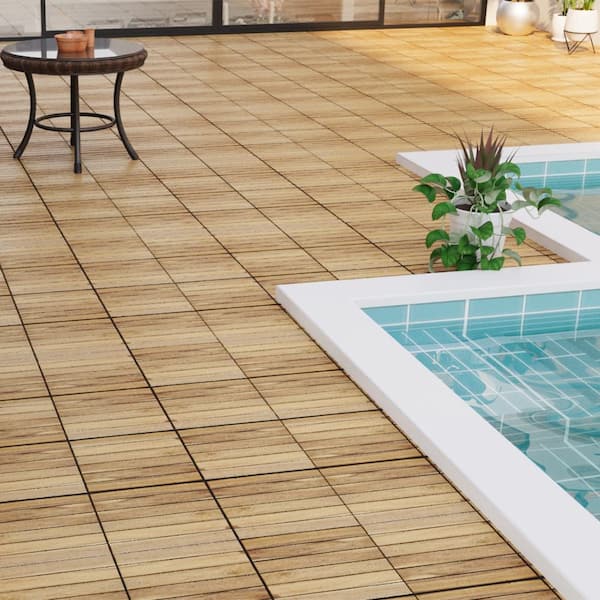 1 ft. x 1 ft. Acacia Wood Interlocking Deck Tiles in Natural, Indoor Outdoor Striped Pattern Floor Tiles (10 per Case)