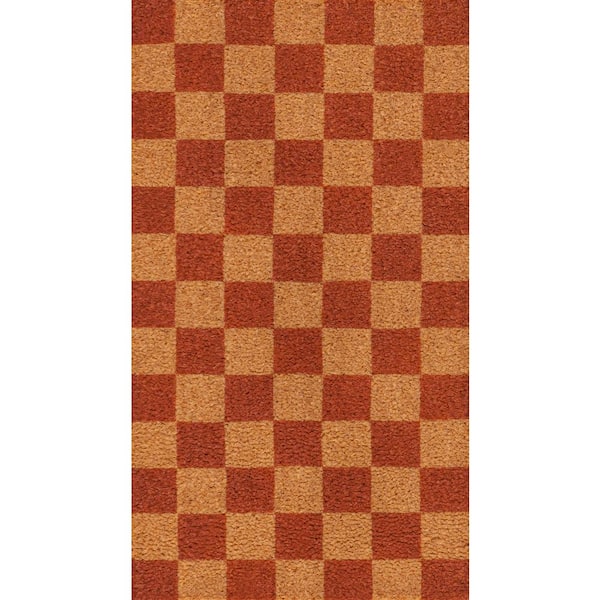 Peater Classic Casual Commerical Natural Coir Natural/Red Checker 17 in. x 30 in. Indoor/Outdoor Mat