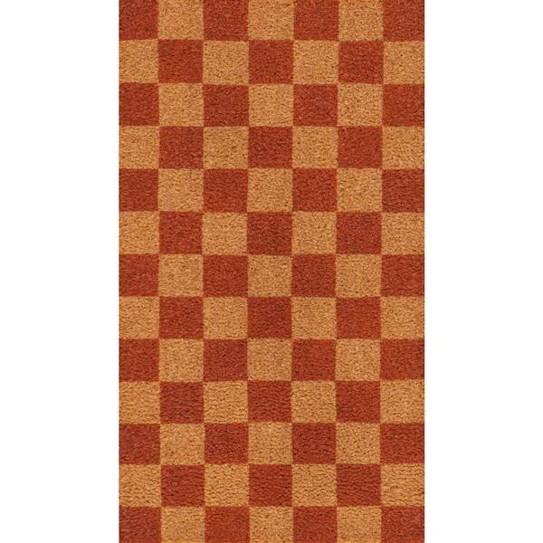 Peater Classic Casual Commerical Natural Coir Natural/Red Checker 17 in. x 30 in. Indoor/Outdoor Mat