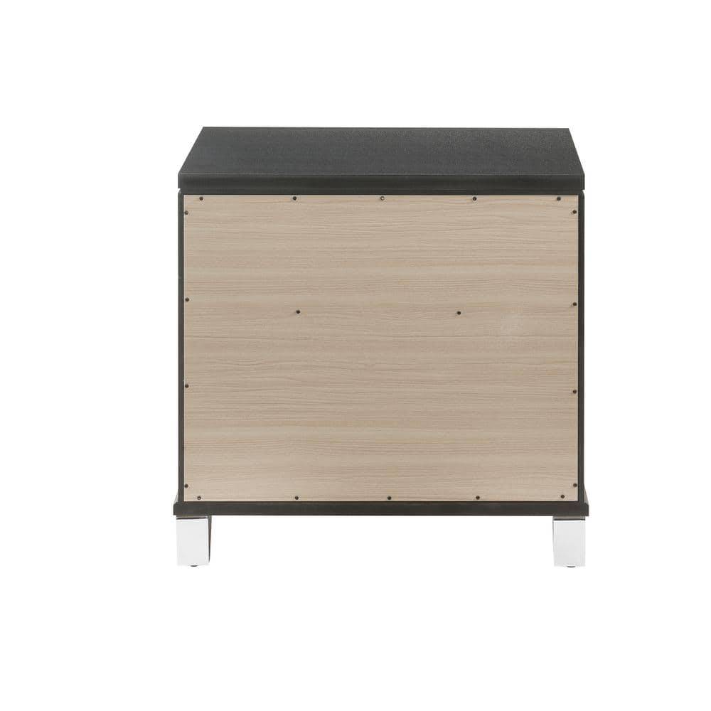 30" Gray Solid Wood Nightstand with Acrylic Legs and Embossed Fronts