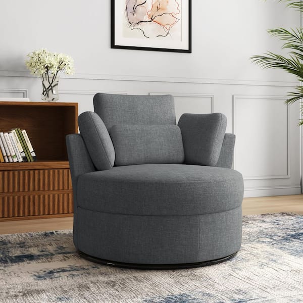 Uixe Gray Chenille Upholstered 360° Swivel Accent Barrel Chair(Set of 1)