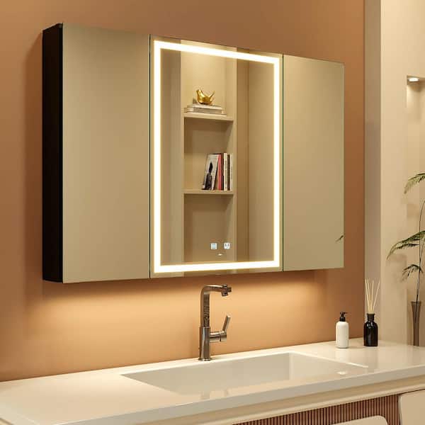KWW 40 in. W x 28 in. H LED Large Rectangular Silver Wall Mount Medicine Cabinet with Mirror
