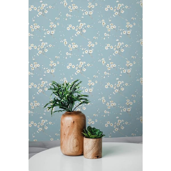 Blue Cherry Blossoms Vinyl Peel and Stick Wallpaper Roll (Covers 30.75 sq. ft.)