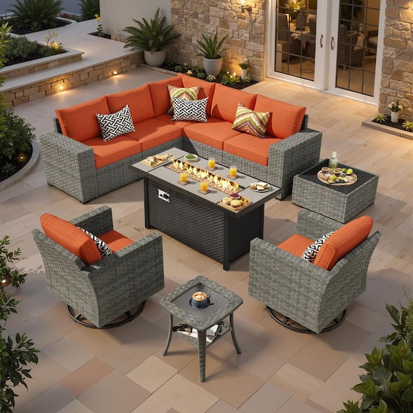 XIZZI Lullaby 10-Pieces Wicker Outdoor Patio 54 in. Rectangular