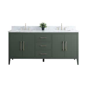 72 in. W x 22 in. D x 34 in. H Double Sink Bathroom Vanity Cabinet in Vintage Green with Engineered Marble Top