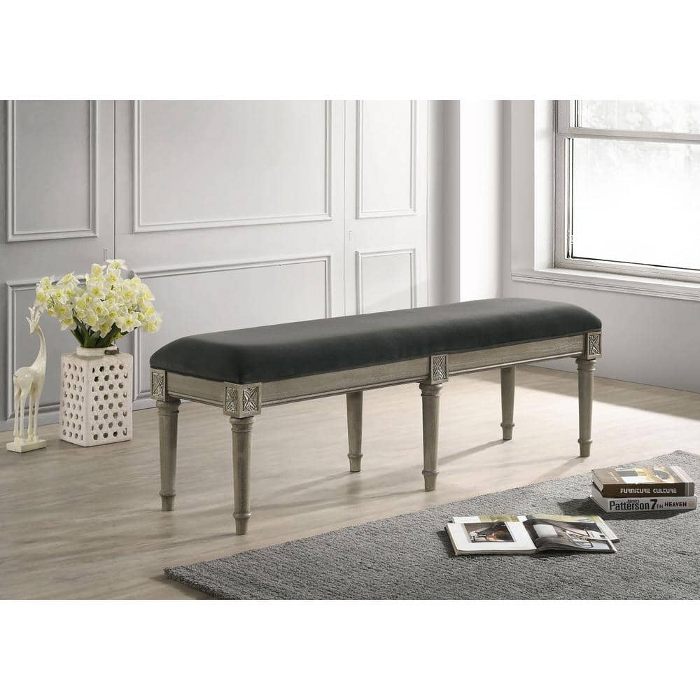 Alderwood Transitional French Grey Upholstered Bench
