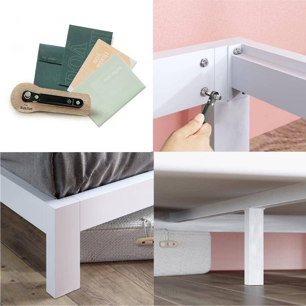 Arnav White Full Metal Platform Bed Frame with Slats