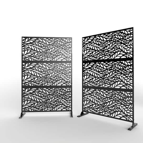 Buy 6.5 ft. H x 4 ft. L Laser Cut Metal Black Privacy Screen 3-Piece ...