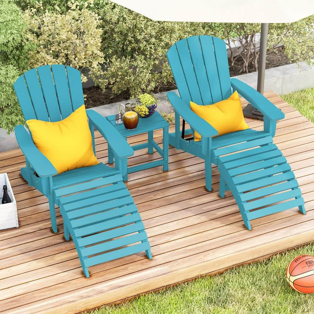 JEAREY Outdoor HIPS Plastic Patio chat set Tiffany Blue Adirondack