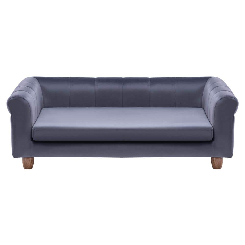 Elegant Gray Faux-Velvet Elevated Dog Bed with Wood Legs