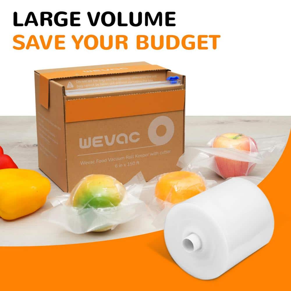 6'' x 150' White Plastic Vacuum Seal Roll Keeper with Cutter