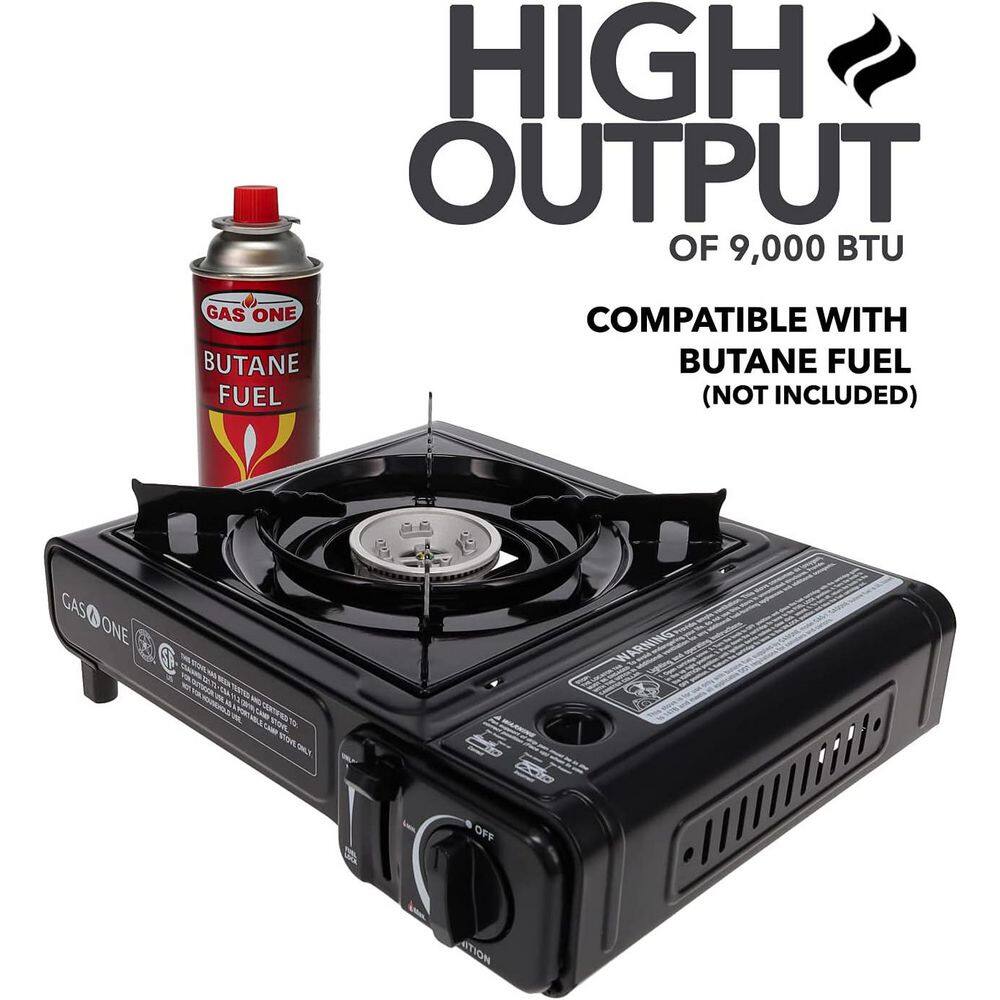 Black Portable Gas Stove with Carrying Case, 9,000 BTU