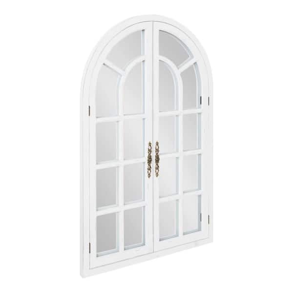 Kate and Laurel Boldmere 44 in. H x 28 in. W Farmhouse Arch Framed White Wall Mirror