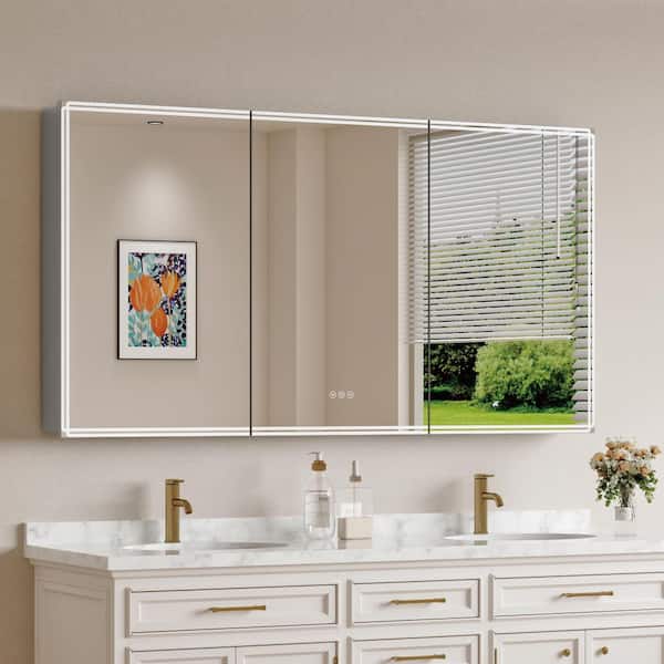 Alita 60 in. W x 32 in. H Rectangular Aluminum Medicine Cabinet with Mirror, Dimmable, Built-in Light Strip, Fog-Free
