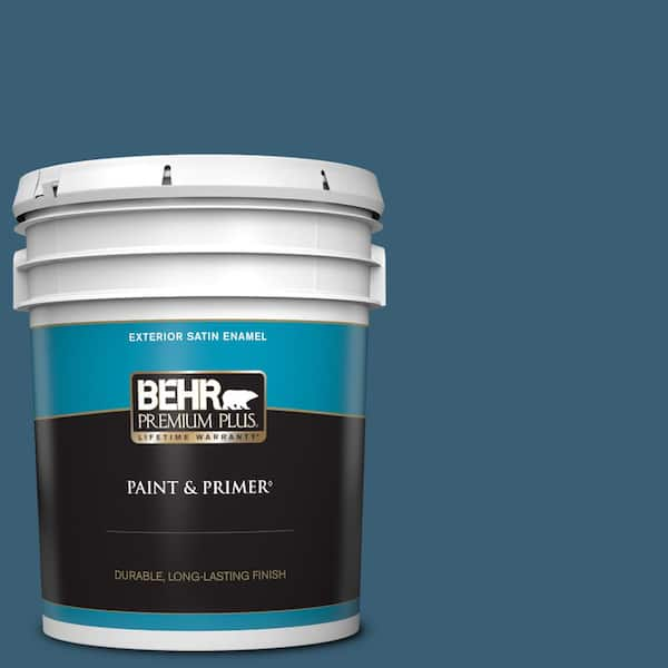 BEHR PREMIUM PLUS 5 gal. #S490-7 Superior Blue Satin Enamel Exterior Paint & Primer