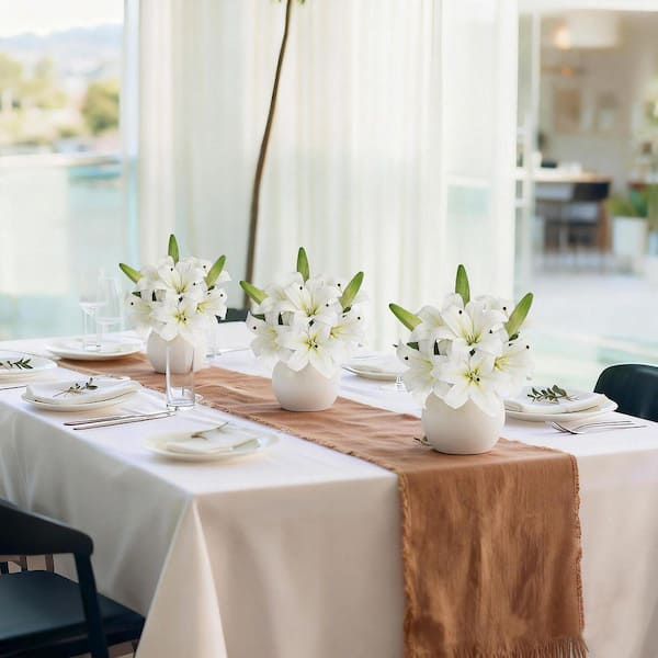 13.7 in. White Real Touch Artificial Lily Bouquet, Indoor Decor