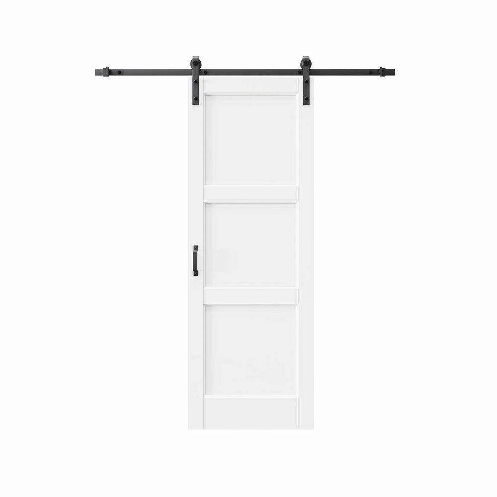 36 in. x 80 in. 3 Panel DIY Painting White Primed MDF Easy Install Sliding Barn Door with Hardware Kit for Bathroom price history on PriceWatchPro