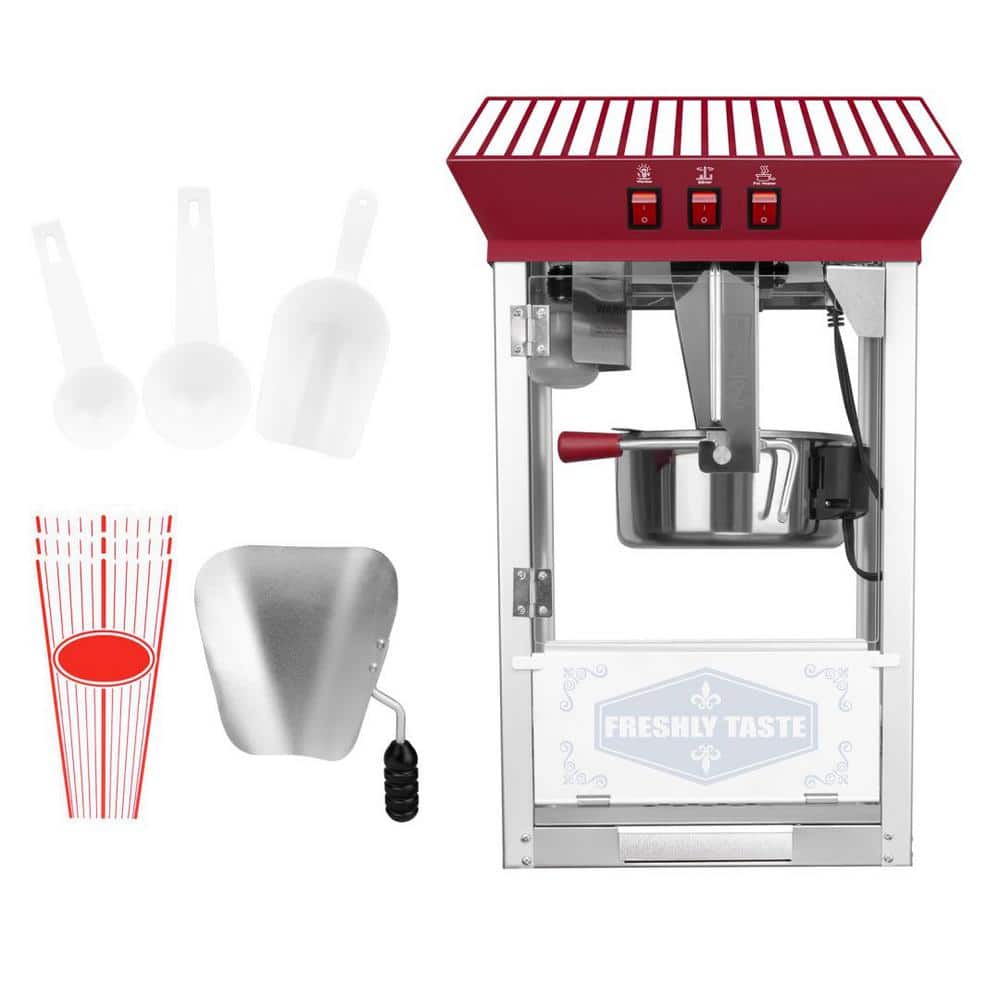 800W Red Countertop Popcorn Machine with 10 oz. Stainless Steel Kettle for Home Movie Theater