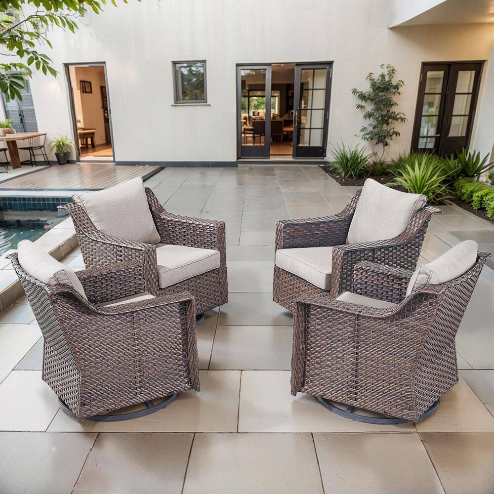 SlideArm Brown Wicker Outdoor Rocking Chairs, Patio Swivel Gliders with Beige Cushions for Porch or Balcony (4-Pack) price history on PriceWatchPro