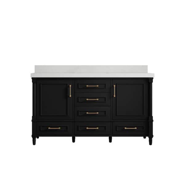Willow Collections Hudson 60 in. W x 22 in. D x 36 in. H Single Sink Bath Vanity in Black with 2 in. Carrara Quartz Top