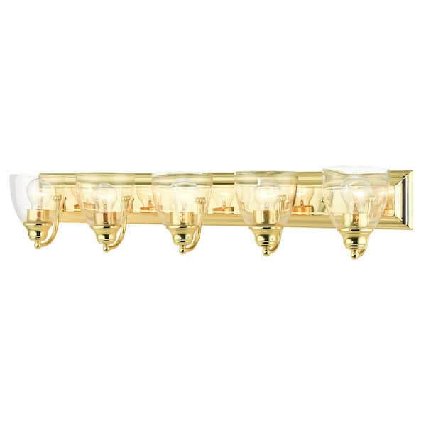 AVIANCE LIGHTING Thacher 36 in. 5-Light Polished Brass Vanity Light with Clear Glass