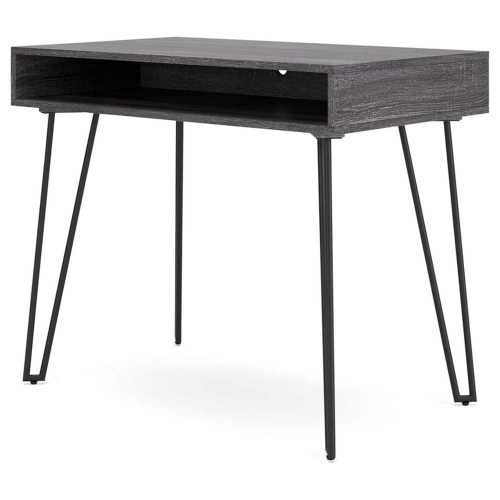 Charcoal Gray Wood Home Office Desk with Black Metal Legs