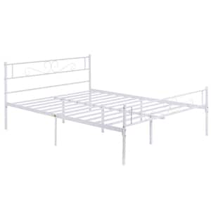 Victorian Bed Frame, White Metal Frame Full Platform Bed No Box Spring Needed Heavy Duty Bed with Headboard, 54 in. W