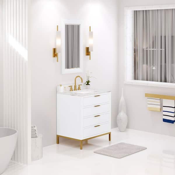 Bristol 30 in. W x 21.5 in. D Vanity in Pure White with Marble Top in White with White Basin