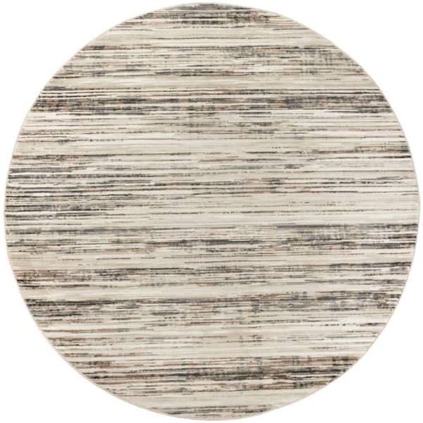 Serenity Home Ivory Beige 4 ft. Round x 4 ft. Abstract Contemporary Round Area Rug