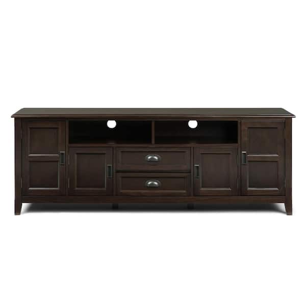 Burlington Solid Wood 72 in. Wide Transitional TV Media Stand in Mahogany Brown for TVs up to 80 in.