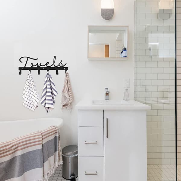 Dyiom Bathroom Towel Rack Wall Mount Towel Holder Metal 6 Hooks Rustproof  and Waterproof -Black (Towel Rack Waves Font) B0936ZTP2S - The Home Depot