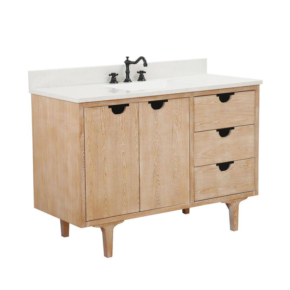 Weathered Neutral Single Sink Vanity with Engineered Quartz Top